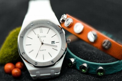 SALE! Koosh Brand Timepiece Collection's Froy White Face&Band w/ Stainless Bezel