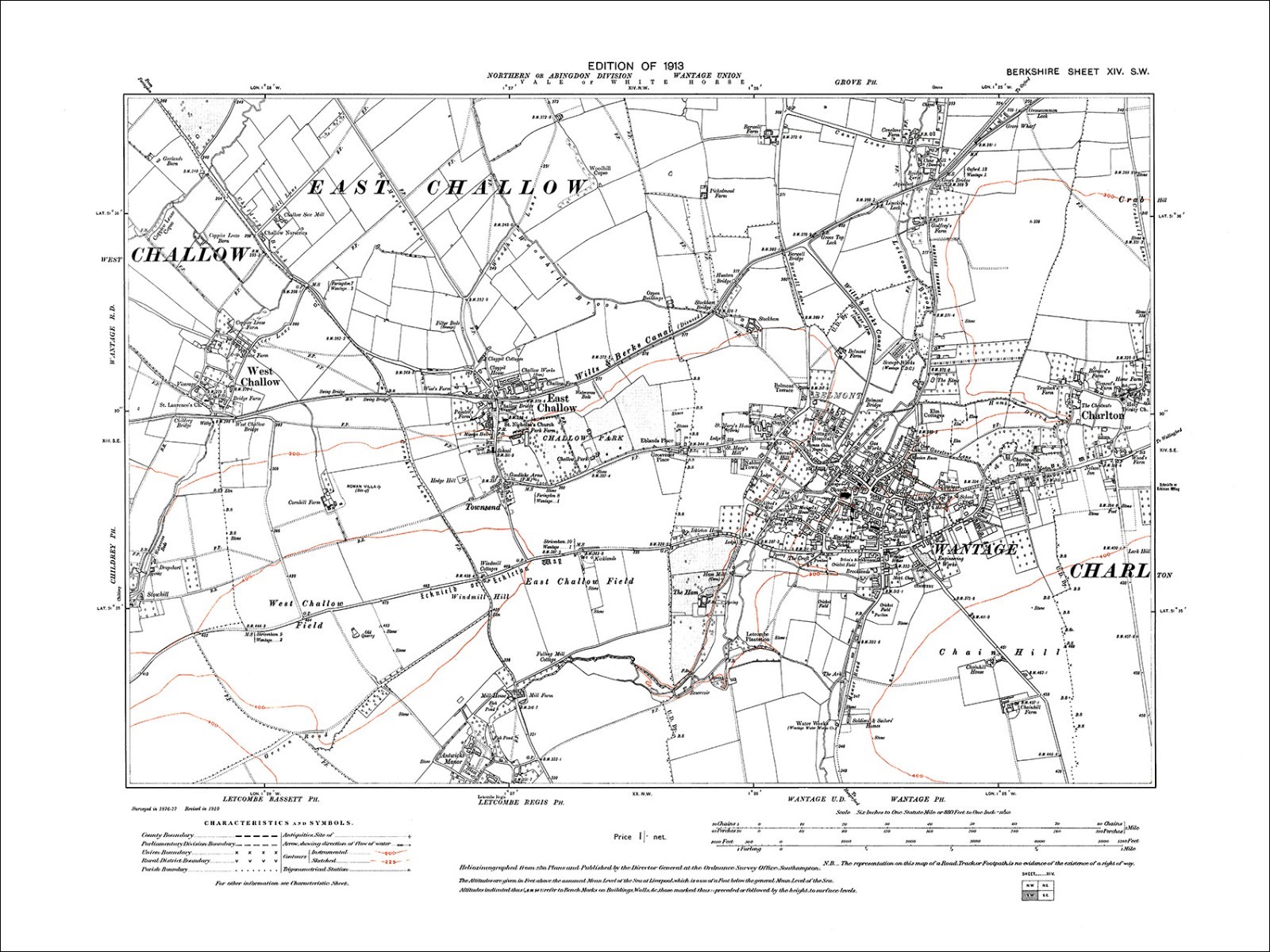 Wantage, East Challow, Charlton (W), old map Berkshire 1913 14SW eBay