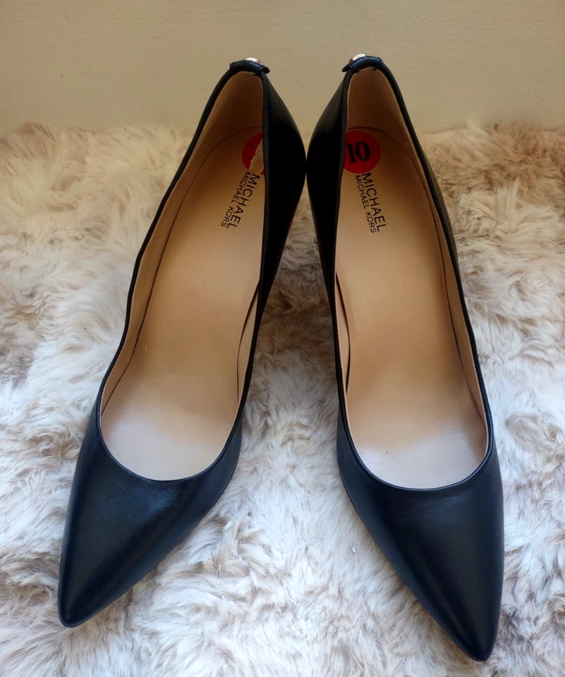 Zapatos de salón Michael Kors negros MK punta media 10 M cuero genuino talla 10 NUEVO Foto 2 de 4