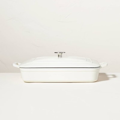 Enamel Coated Casserole/Bakeware Dish with Lid Cream - Hearth & Hand with