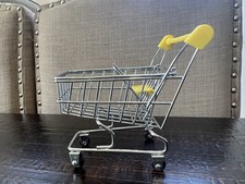 Yellow Handle Metal Shopping Cart Miniature Doll Toy Replica 4.5