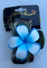 Jennibeans Blue Plumeria Flower Hair Claw Clip Tortoiseshell Hawaiian Tropical