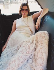 Marks & Spencer Womens Maxi Pleated Lace Skirt in Ivory - M&S