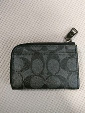 COACH Signature Keyring Coin Case PVC Charcoal Black 7.5cm x 11cm Pre-Owned
