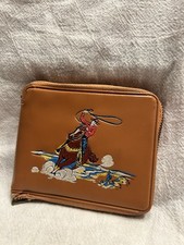Vintage BURRWIL Brown Leather Wallet Cowboy Motif Zip Coin Purse