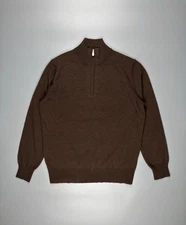 Mens Brunello Cucinelli Cashmere Sweater With Half Zip Dark Brown Size M
