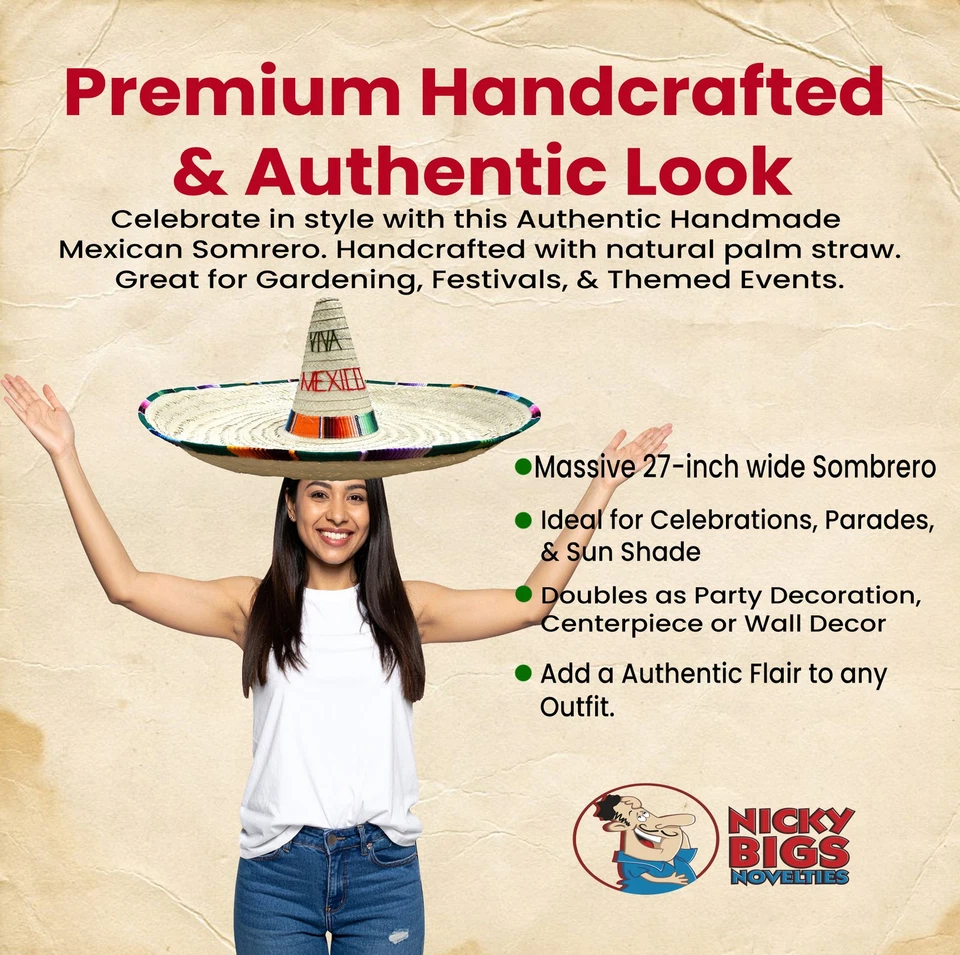 27" Giant Huge Jumbo Mexican "Viva Mexico" Sombrero Cinco De Mayo Party Hat - Image 4 of 4