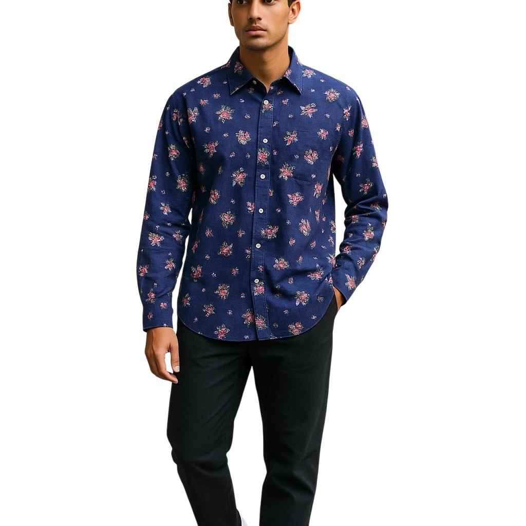 bar iii dress shirt Bar Iii Men’s Dress Shirt Size Large Slim Fit Stretch Blue Floral Long  Sleeve