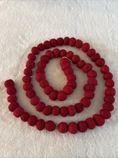 Red Felted Wool Garland Pom Pom 6' Strand Christmas Valentine's Decoration NEW