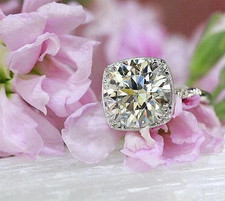 Art Deco Style Round 3 CT Lab Created Diamond Engagement 14K White Gold FN Ring