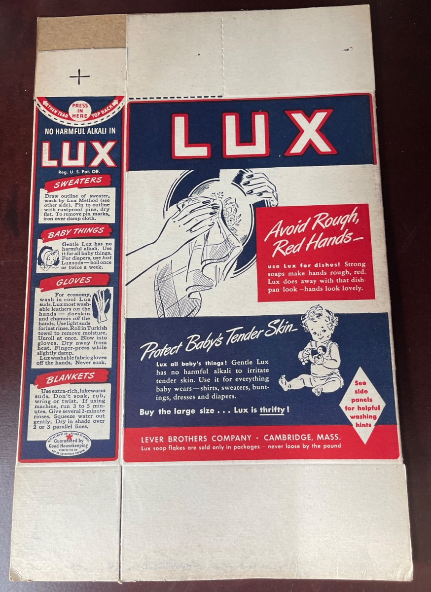 LUX Laundry Detergent Vintage 1950s Soap Box - Flattened - Never