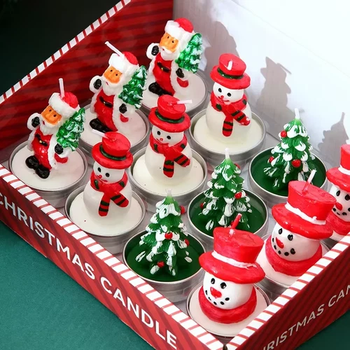12pcs Christmas candles Santa Claus tree snowman romantic candlelight dinner dec - product listing photo