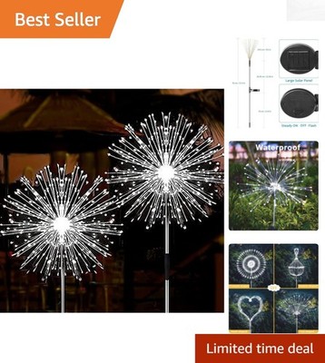 Brighten Your Garden with 2 Pack Solar Firework Lights - 120 LEDs Cool White