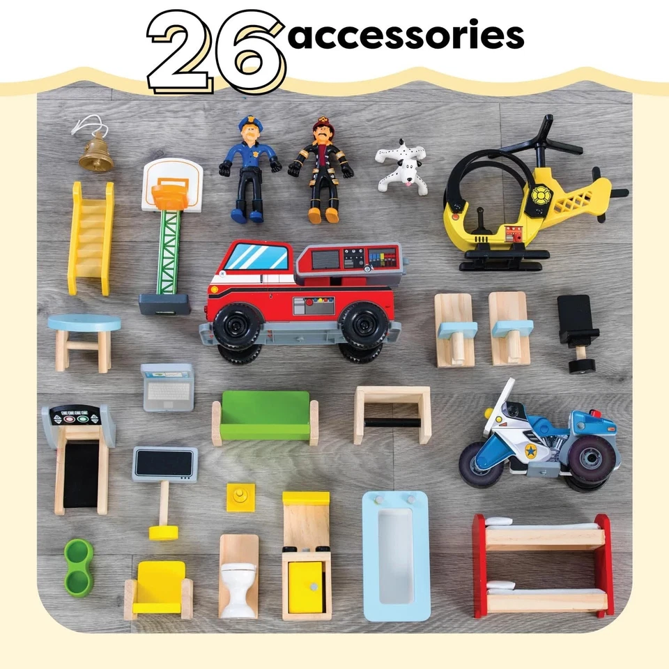	Juego de madera KidKraft Everyday Heroes de 3 pisos con accesorios de 26 piezas	 Foto 2 de 4