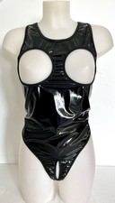 body T44-46 en vinyl noir souple moulant et brillant poitrine ouverte 639!