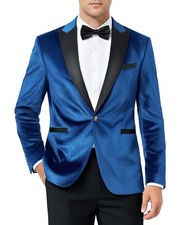 Men's Velvet Blazer Button Casual Tuxedo for Men Blazer Lapel Prom Party Wedd...