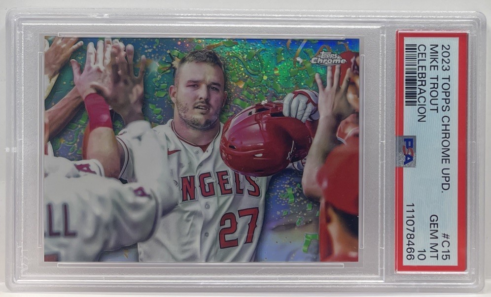 2023 Topps Chrome Update Mike Trout Celebracion #22/99 PSA 10 GEM SSP Case Hit