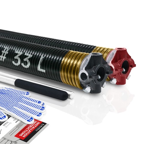 Pair of 2" Garage Door Torsion Springs Set with Non-Slip Winding Bars & Glove...
