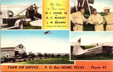 Postcard Advertising Farm & Air Airplane Crop Dusting Fuel Truck Mobil Gas c1940