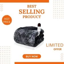 Luxury Electric Heated Throw Blanket - Faux Fur Sherpa, 50"x60", 6 Heat Levels