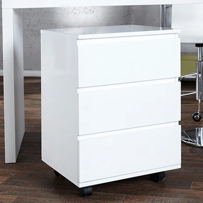 INVICTA INTERIOR Moderner Rollcontainer BIG DEAL 45cm Weiß Hochglanz Bürocontainer 3 Schubladen