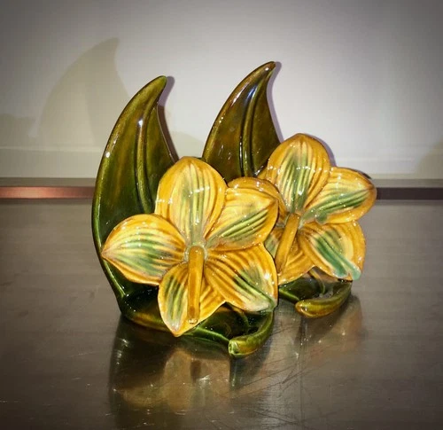 Royal Haeger Calla Lily Bookends Pair 475 in Amber Crystal