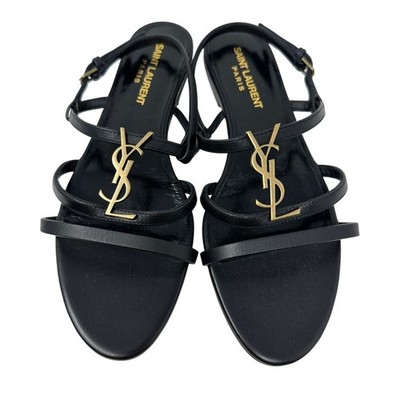 Saint Laurent Cassandra Calfskin YSL Slingback Sandals Womens Sz 37 US 7 Black