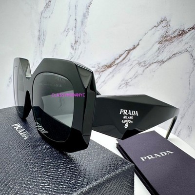 New PRADA Sunglasses Black 53mm Silver Symbole Logo Square Oversized Grey Lens PRADA Sunglasses New 53mm Black Silver Square Logo Authentic  main image 2