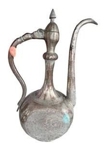 Vintage Middle Eastern Engraved Metal Dallah / Ewer