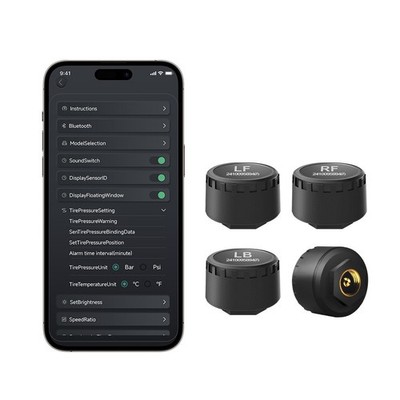 4 External Sensor Bluetooth TPMS for Car Based Real-Time Pressure & Temp via App