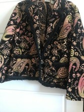 Chicos woman's open jacket blazer black gold fringe size 2  14 
