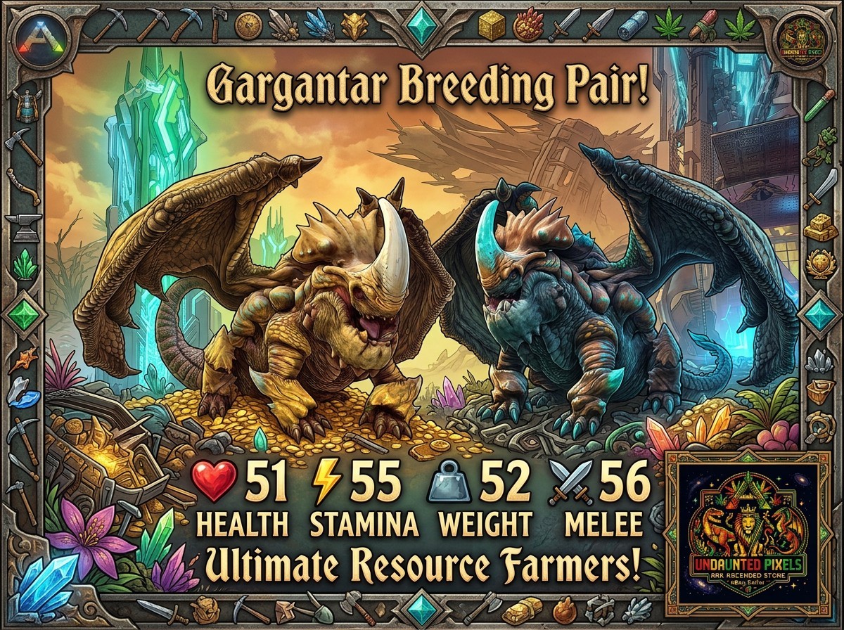 Gargantar clone Pair! hp51,stam55,weight52,melee56! Ark Ascended PVE PC/XBOX/PS5