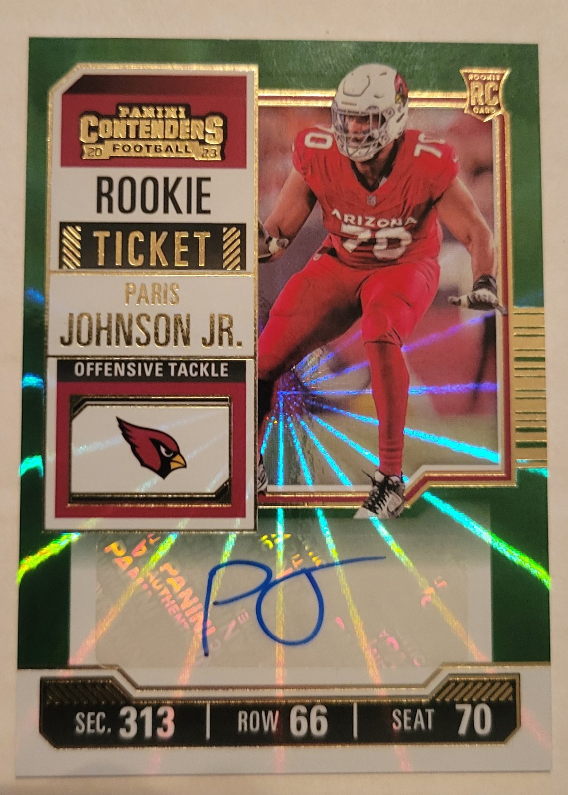 2023 Panini Contenders Rookie Ticket Green Laser Auto Paris Johnson Jr #151