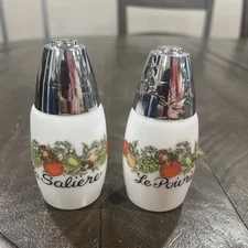 Vtg Corning Ware Gemco Spice of Life Salt Pepper Shakers La Saliere Le Poivrier