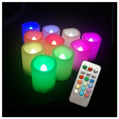 Multi Color Changing Flameless Votive Candles with Remote, 10 Pack Colored Ba...