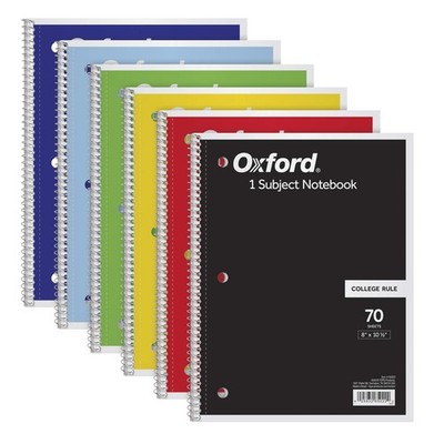 Oxford Spiral Notebook 6 Pack, 1 Subject, College Rule - 6 Assorted 