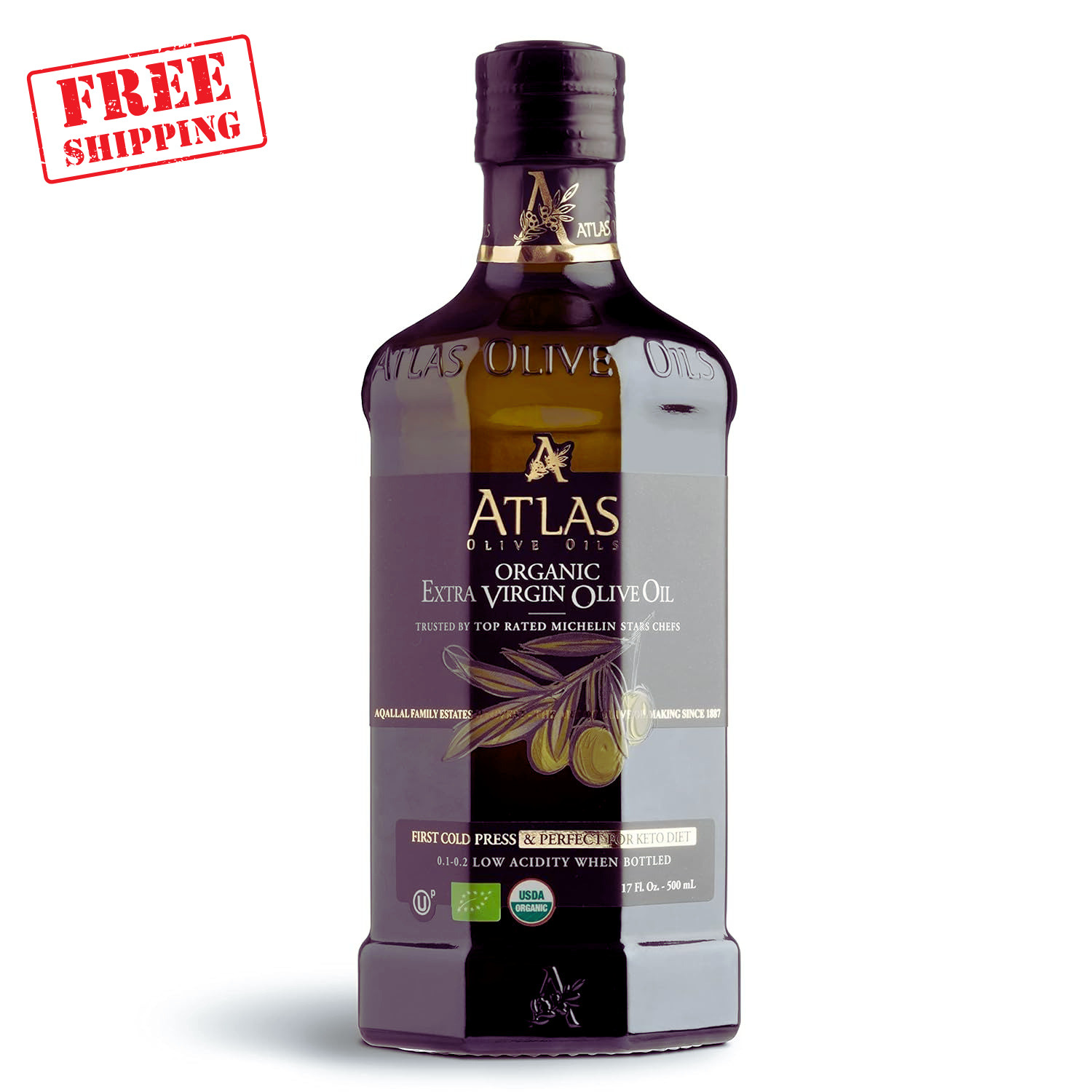 Atlas Organic Cold Pressed Moroccan Extra Virgin Olive Oil, Polyphenol Rich EVOO