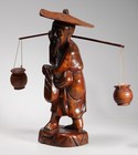 Antique Japanese Hand Carved Fisherman 9" Rosewood Figure Statue w/ Hat — photo 7