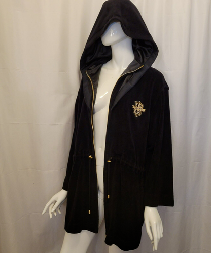 Escada Sport jacket womens medium black oversized velour Italy hooded zip - Picture 3 of 24
