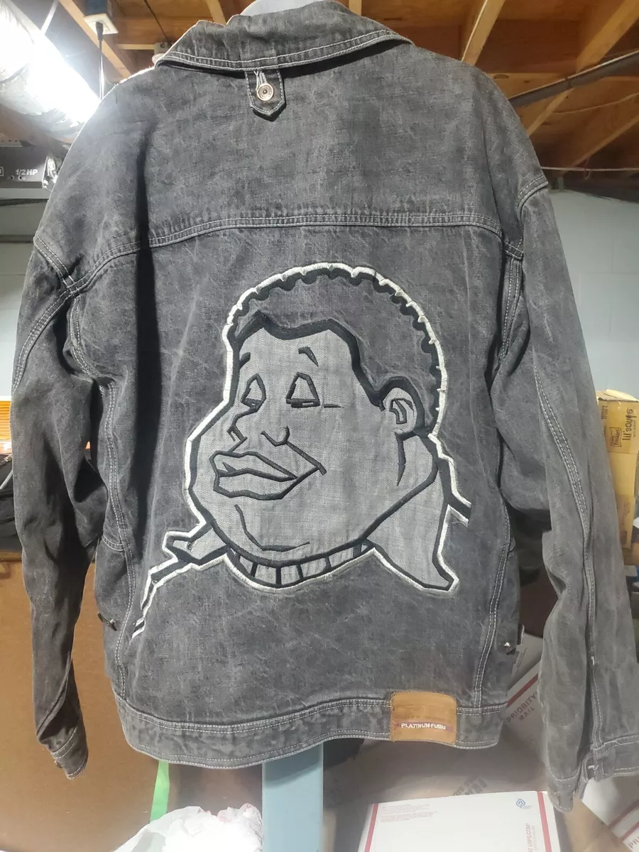 Vtg Platinum Fubu Black/Grey Fat Albert Heavy Denim Jacket Men&