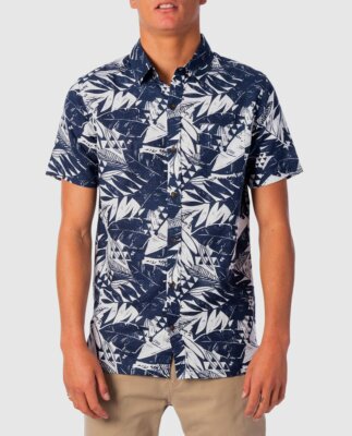 RIP CURL Men's S/S Button-Up Shirt BLUE HIGHWAY - IND - Medium - NWT