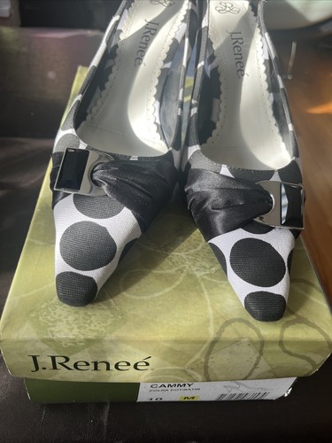 J.Renee Women's Heels Black And White Polka Dot Shoes Size 10M