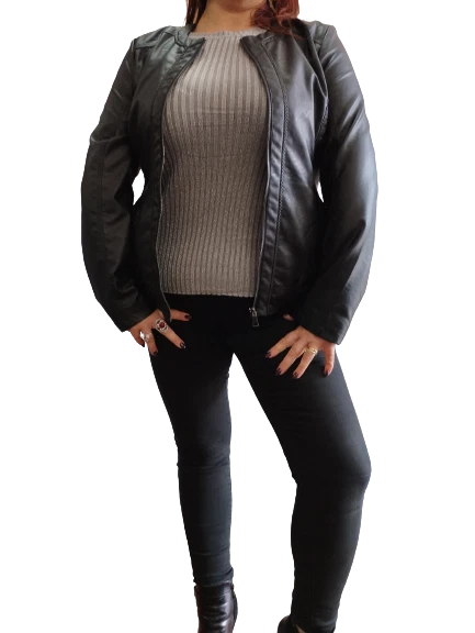 Giacca Con Chiodi Donna In Finta Pelle - Taglie Grandi, Taglio Aderente, Foderata, Moda Avvitato