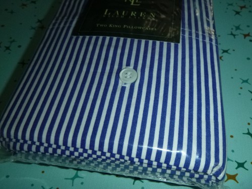 Pr NIP Ralph Lauren KING pillowcases University Stripe Navy Blue 100% Cotton - Picture 3 of 7