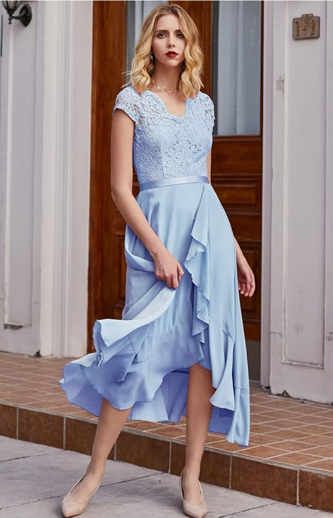 miusol women's v neck elegant lace ruffle bridesmaid maxi dress Plus Size V-Neck Floral Lace Bridesmaid Maxi Dress, Ruffle Design for –  Miusol