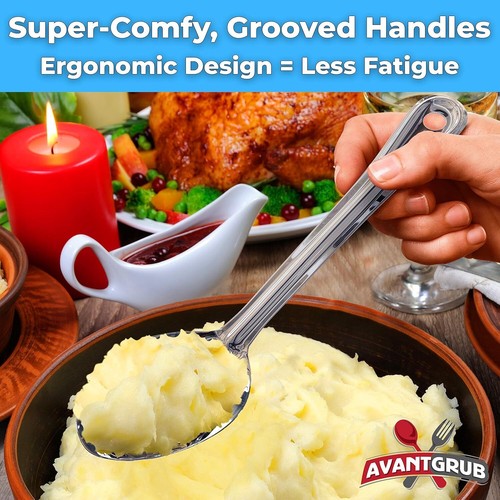 Super Strong, Ergonomic 11 in Serving Spoon 3 Pk. Big, Slotted Stainless - Picture 3 of 8