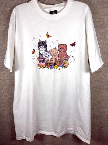 Vintage 80's / 90's Cat Graphic T-Shirt Kittens Butterflies Single Stitch USA - Picture 2 of 10
