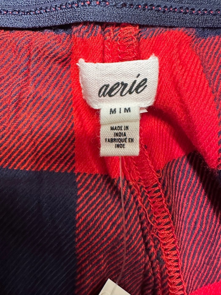 Aerie Sleep Shorts Womens M Flannel Plaid Red Blue Buffalo Pockets