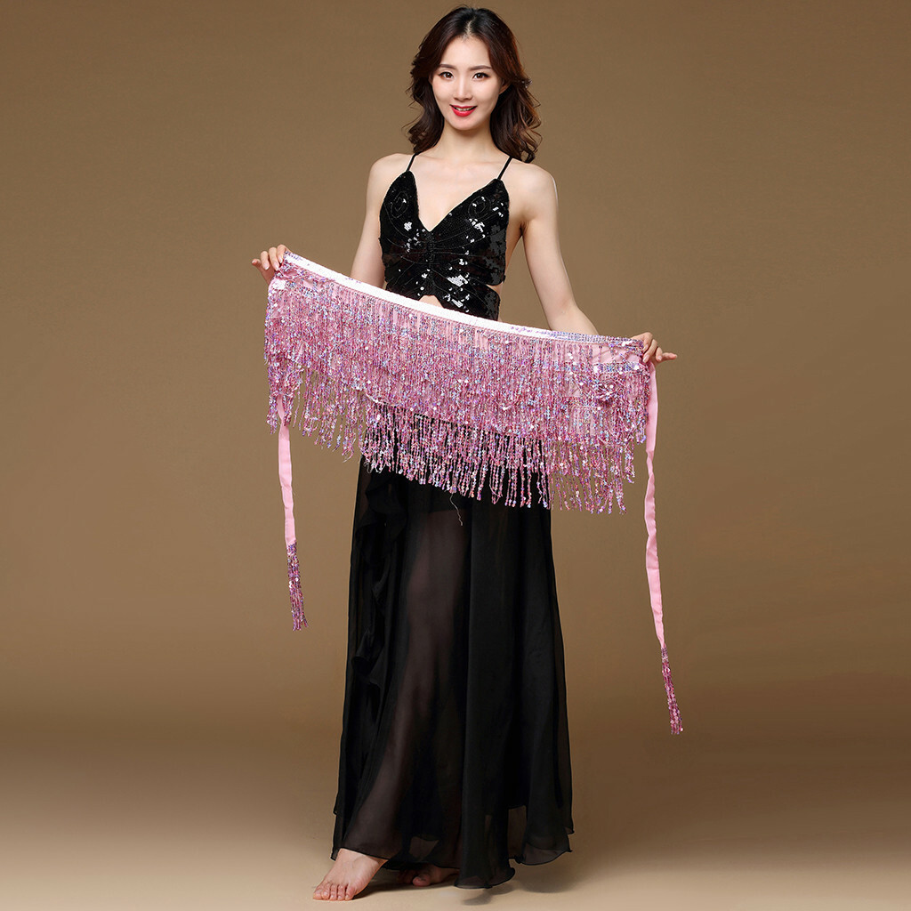 Gonna Danza Ventre Con Paillettes E Nappe - Costume Hip Wrap Tribale Per Festival, Halloween E Serate Sexy