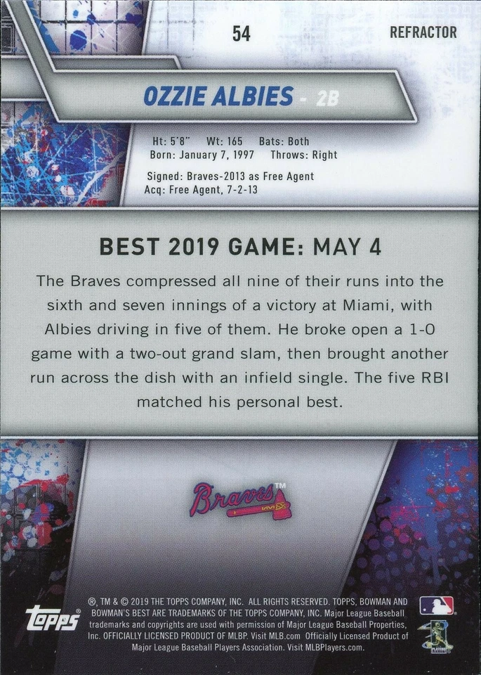 2019 Bowman's Best Ozzie Albies Refractor #54 - Image 2 of 2